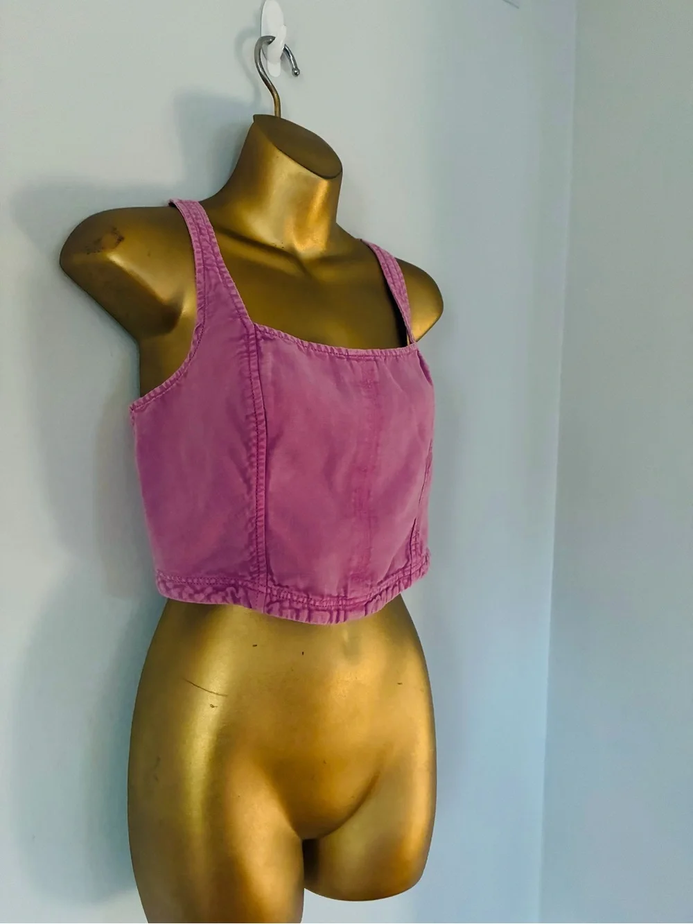 Pilcro Anthropologie Pink Denim Corset Crop Top Size Small Square Neck Y2K